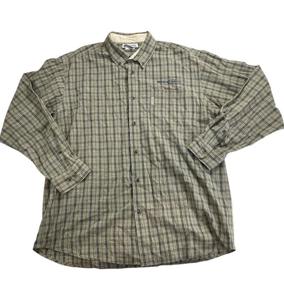 Columbia Other - Columbia X Bud Light XL Olive Green Beige Plaid Cotton Long Sleeve Button Down